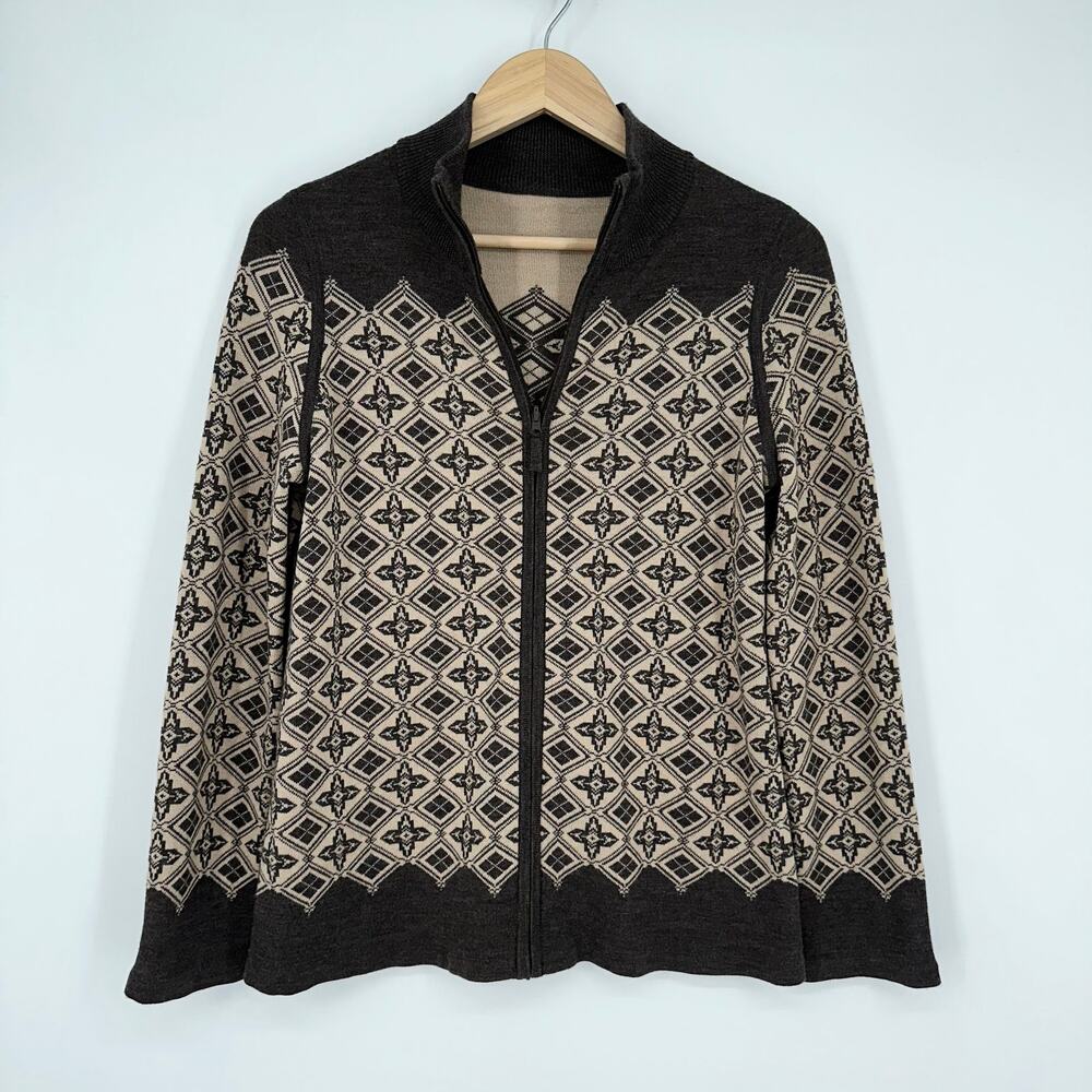 Pendleton Reversible 100% Merino Wool Sweater Zip Front Mock Neck Cardigan